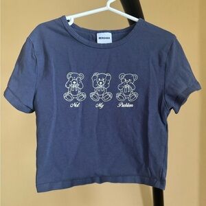 Bershka Blue Graphic Teddy Tee